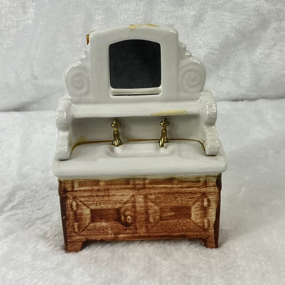 Shackman 1:12 Miniature Dollhouse Porcelain Sink with Mirror & Faucets Japan - Picture 1 of 12